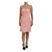 Dolce & Gabbana Elegant Axelbandslös Midi-Klänning i Rosa Pink, Dam