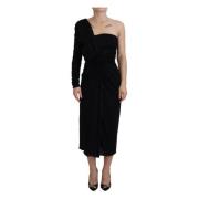 Dolce & Gabbana Elegant One-Shoulder Midi Dress Black, Dam