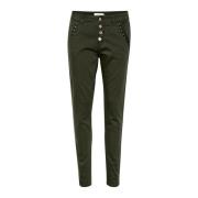 Cream Slim-Fit Twill Pant med Smarta Detaljer Green, Dam