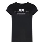 Elisabetta Franchi Modal Ribbad Krage T-shirt Black, Dam