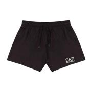 Emporio Armani EA7 Svarta Badshorts med Snörning och Fickor Black, Her...