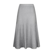 Elisabetta Franchi Metallic Ribbad Midi Kjol Gray, Dam