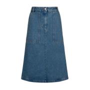 Maison Kitsuné Indigo Blå Denim Midi Kjol Blue, Dam