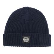 Stone Island Ull Beret med Kompass Patch Blue, Herr