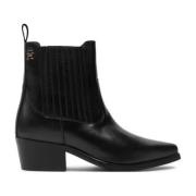 Tommy Hilfiger Svart Läder Cowboy Boot Black, Dam