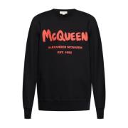 Alexander McQueen Svart Logo Print Crew Neck Sweater Black, Herr