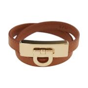 Salvatore Ferragamo Brun Dubbel Twist Armband med Gancini Brown, Dam