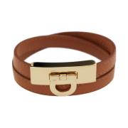 Salvatore Ferragamo Brun Dubbel Twist Armband med Gancini Brown, Dam