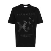 John Richmond Svart Logo Print Crew Neck T-shirt Black, Herr