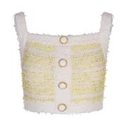 Balmain Gul Tweed Axelbands Topp Yellow, Dam