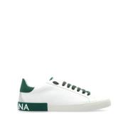 Dolce & Gabbana Vit Snörad Sneaker med Grön Häl White, Herr