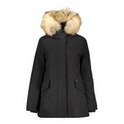 Woolrich Svart Huva Jacka med Avtagbar Päls Black, Dam