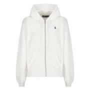 Ralph Lauren Vit Bomullshoodie med Pony-logotyp White, Dam