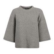 Fabiana Filippi Grid Stitch Knit T-Shirt Gray, Dam