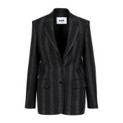 Msgm Svart Ull Skräddarsydd Pinstripe Jacka Black, Dam