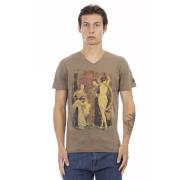 Trussardi Elegant V-ringad T-shirt med Frontprint Brown, Herr