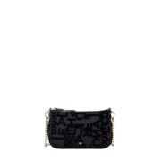 Elisabetta Franchi Svart Mini Clutch med Flocked Bokstäver Black, Dam