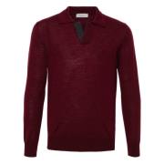 Canali Ull Polo Skjorta Knappfri Design Red, Herr