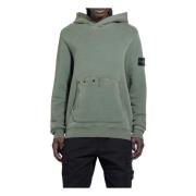 Stone Island Bomull Jersey Hoodie med Känguruficka Green, Herr