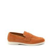 Testoni Minimalistisk Loafer med Laser-Cut T Logo Orange, Dam