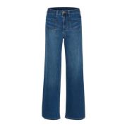 Kaffe Flared Jeans Medium Blue Washed Denim Blue, Dam