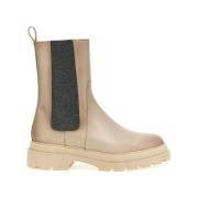 Santoni Beige Läder Ankelboot med Elastiska Insatser Beige, Dam