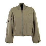 Ganni Oversized Short Bomber Jacket Green, Dam