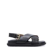 Marni Korsad Läder Sandal Svart Guld Black, Dam