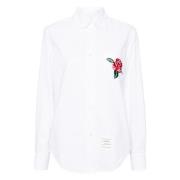 Thom Browne Broderad Blomma Rund Krage Skjorta White, Dam