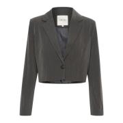 Cream Grå Melange Pin Stripe Blazer Jacka Gray, Dam