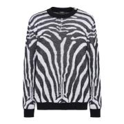 Balmain Zebra Print Linen Jumper Black, Herr