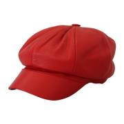 Dolce & Gabbana Red Leather DG Logo Cabbie Hat Red, Dam