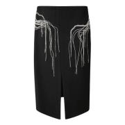 Dries Van Noten Ull Midi Kjol med Swarovski Broderi Black, Dam