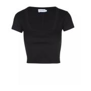 Calvin Klein Bomull Ribb Top Kortärmad Skjorta Black, Dam