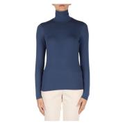 Max Mara Weekend Hög Hals Viskos T-shirt Blue, Dam