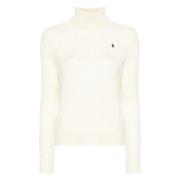 Polo Ralph Lauren Vit Stickad Tröja med Polo Pony White, Dam