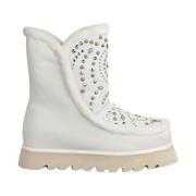 Alma EN Pena Studded Fur Ankle Boots White, Dam