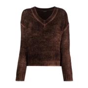 Roberto Collina V-ringad Pullover Tröja Brown, Dam