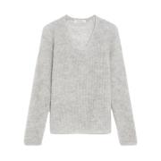 Max Mara Mjuk Mohairtröja med V-ringning Gray, Dam