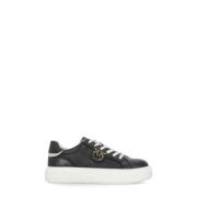 Pinko Svarta lädersneakers med Love Birds Black, Dam