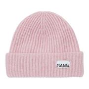 Ganni Lila Ull Rib Beanie Huvudbonad Pink, Dam