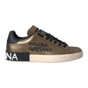 Dolce & Gabbana Guld Svart Portofino Kalvskinn Sneakers Skor Multicolo...