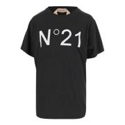 N21 Bomull T-shirt Crew Neck Logo Svart Black, Dam