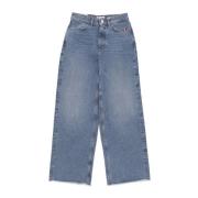 Amish Hög Midja Breda Ben Jeans Blue, Dam