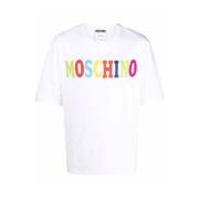 Moschino Vit Bomull T-shirt med Logodetalj White, Herr