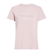 Calvin Klein Texturerad Logotyp Bomull T-shirt - Rosor Pink, Dam