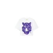 Twinset Boxy T-shirt med Tryck och Paljetter White, Dam