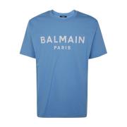 Balmain Sky Blue Print T-Shirt Straight Fit Blue, Herr