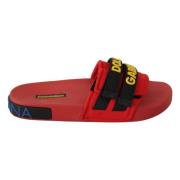 Dolce & Gabbana Röda Logo Slides Outlet Sandaler Red, Dam