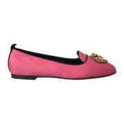 Dolce & Gabbana Sammet Loafers med Guld Hjärt Detalj Pink, Dam